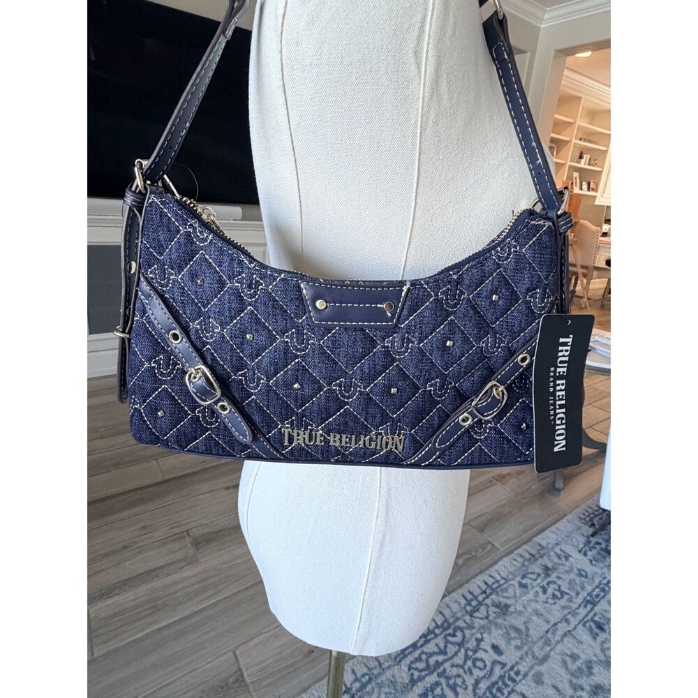 True Religion Studded Horseshoe Denim Shoulder Bag - NWT